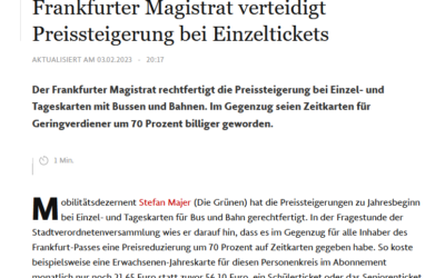 Frankfurter Magistrat verteidigt Preissteigerung bei Einzeltickets