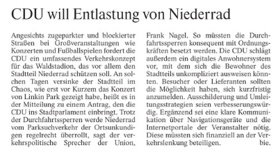 Niederrad braucht laut Frank Nagel besseren Schutz vor Veranstaltungsverkehr